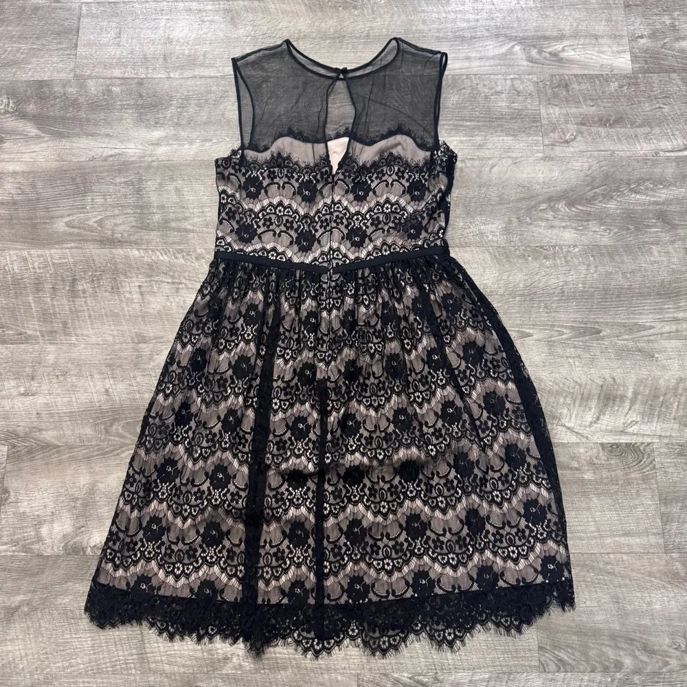 Maggy London Lace Fit & Flare Black Dress Nude Lining Womens Sz. 6 - Picture 2 of 7
